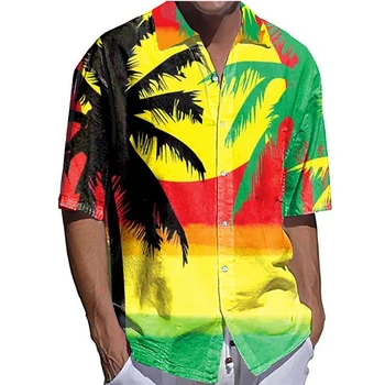 Пляжные рубашки с 3D принтом Кокосовой пальмы, Мужские Гавайские рубашки, Мужские Блузки 