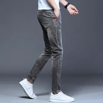 Модные осенние стильные облегающие эластичные джинсовые брюки, Серая стрейчевая повседневная одежда, мужская одежда, уличная одежда, джинсы-скинни 90-х, мужские джинсы-скинни