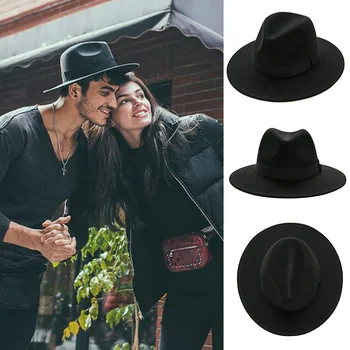 Бесплатная доставка черная фетровая шляпа унисекс с широкими полями джазовый цилиндр осень зима классическая Панама джентльменская шляпа оптом