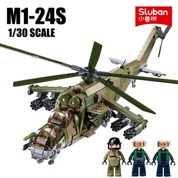 2023 Sluban Военные WW2 Армейские Боевые Вертолеты Air Weapon M1-24S KA-52S Модели Солдат Строительные Блоки Игрушки для Мальчиков Подарки