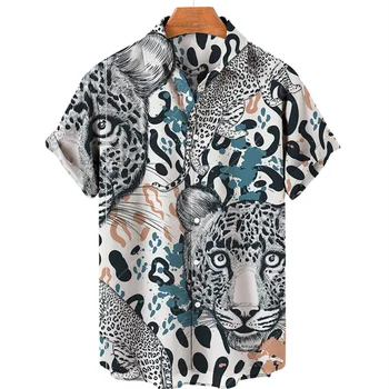 Рубашки с изображением животных и леопарда, мужская одежда, Гавайские пляжные рубашки с 3D принтом, Топы y2k, Винтажная одежда, блузка с отворотом