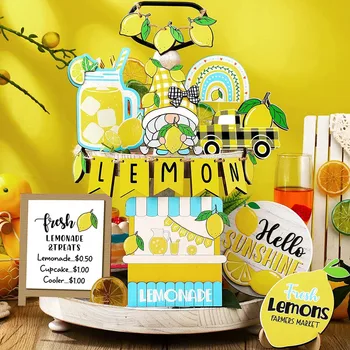 Набор Многослойных украшений на тему Лимона, Деревенский фермерский дом, Деревянный логотип, Карликовая чашка с логотипом Лимона, Пасхальная гирлянда с яйцами