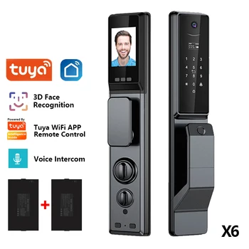 Полностью автоматический пароль от отпечатка пальца лица, умный дверной замок с камерой, Wi-Fi Приложение Tuya, Дистанционный голосовой домофон, Электронный дверной замок