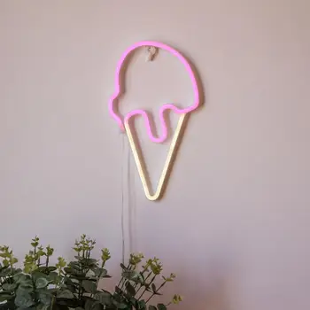 Светодиодная неоновая лампа для мороженого Привлекательная светодиодная неоновая лампа уникальной формы с USB / батарейным питанием Настольное украшение для вечеринки без мерцания