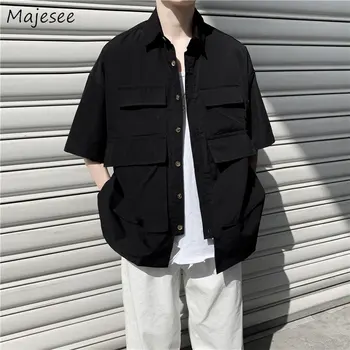 Мужские рубашки-карго с несколькими карманами, красивый японский дизайнер, уличная одежда для подростков, летняя универсальная одежда, Мешковатый Kpop College Personal