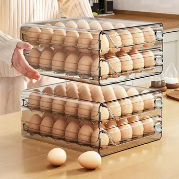 Ящик для хранения яиц, двухъярусный органайзер для яиц, вместительный двухслойный контейнер для хранения яиц со шкалой таймера, экономящий место.