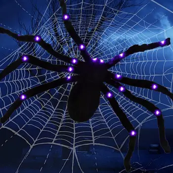 Паук, Жуткий Паук, Светодиодное украшение, Реалистичный светящийся орнамент на Хэллоуин с имитацией трюка, Плюшевый реквизит-паук, Плюшевый