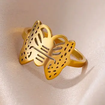 Золотые кольца с бабочками для женщин, Новинка, кольцо из нержавеющей стали, свадебные эстетические роскошные украшения, Бесплатная доставка