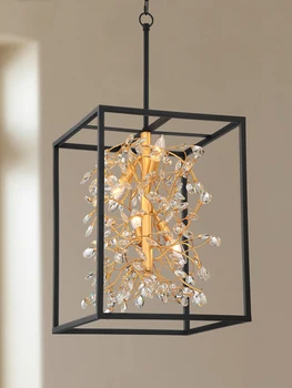Роскошная подвесная люстра Nordic из черного и золотого хрусталя с 4 лампочками, подвесной светильник для кухни