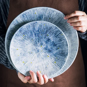 Керамическая тарелка для стейка японской линии, ретро-тарелка для фруктового салата, тарелка для пасты, большая посуда для кухни