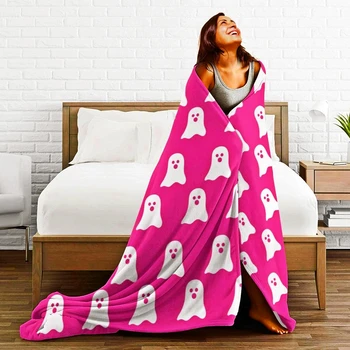 Вирусное Розовое одеяло с привидениями на Хэллоуин, мягкие легкие фланелевые пледы, Кавайные теплые плюшевые одеяла для спальни, диван для дома