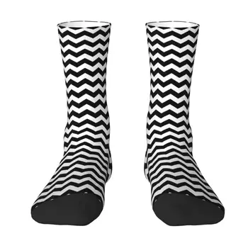 Крутые мужские носки в черно-белую Зигзагообразную полоску, Унисекс, теплые Дышащие носки с 3D-принтом в богемном стиле, современные Геометрические носки для экипажа