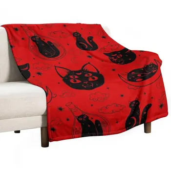 Новое эзотерическое одеяло black cat moon red, стеганое одеяло, теплое одеяло, ворсистое одеяло