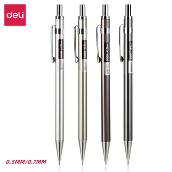 Механический карандаш DELI Metal 0,5 / 0,7 мм с черным грифелем, карандаш для рисования, ручка для зарисовок, школьные принадлежности S001