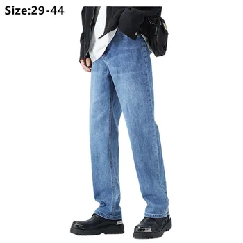 ОсеннеЗимние джинсы Брендовые мужские большого размера Прямые плюс 44 42 40 Плотные джинсовые брюки мужские синесерые Свободные повседневные модные брюки