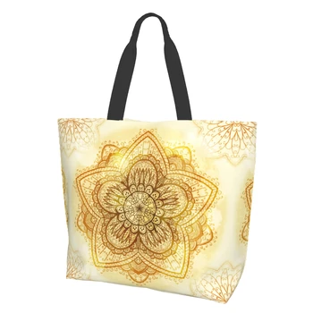 Золотая Мандала Очень Большая продуктовая сумка Желтая Многоразовая сумка-тоут для покупок, путешествий, хранения, легкая моющаяся сумка через плечо
