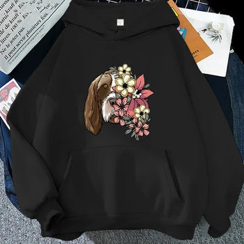 Толстовки с изображением кавайных собак и цветов для любителей милых животных, уличная одежда, Корейские дамы с капюшоном, Винтажная одежда, Женская повседневная толстовка