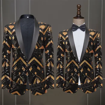 Новое мужское пальто, блейзер с черными золотыми блестками, платье для выступления в ночном клубе, свадьба (только куртка)
