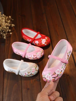 Летняя детская обувь с китайской традиционной вышивкой высокого качества для девочки, тканевая обувь ручной работы, мягкая обувь для малышей