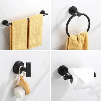 Вешалка для полотенец из нержавеющей стали, крючок для одежды в ванной, черная вешалка для бумажных полотенец, кольцо для полотенец, набор для ванной комнаты
