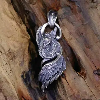 Серебристый цвет RetroSen ручной работы, модные украшения в стиле ретро с кулоном феникса, кулон с пером