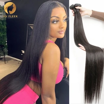 Прямые пучки волос длиной 30 дюймов, бразильские натуральные человеческие волосы, 3-4 пучка для чернокожих женщин, пучки волос Remy