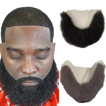 Бразильский натуральный кусок человеческих волос, 4 мм, кудрявый локон, Африканская борода, Замена мужских волос для чернокожих мужчин