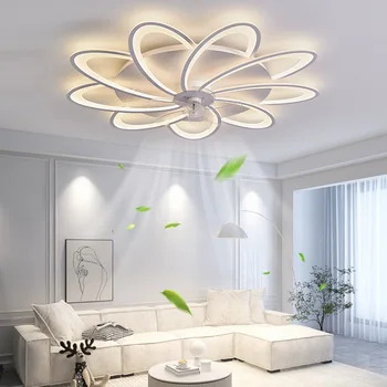 Современная светлая минималистичная гостиная с электрическим вентилятором 110 В В ресторане Nordic Art с вентиляторными лампами.