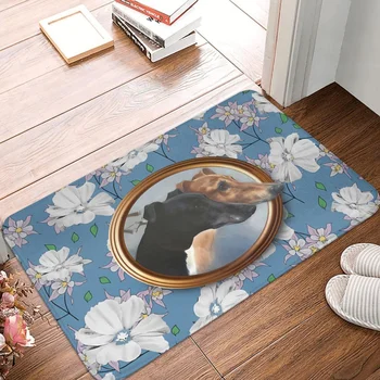Нескользящий коврик для двери, коллаж с иллюстрациями животных Curious Greyhounds Flotal, портрет собаки, коврик для ванной, спальни, Молитвенный ковер в помещении