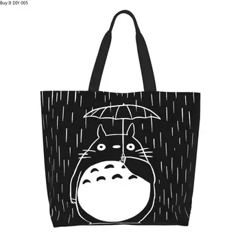 Сумки для продуктовых покупок Ghibli Neighbor Totoros из набивного холста, сумка для покупок через плечо, портативная сумка Totoro большой емкости.