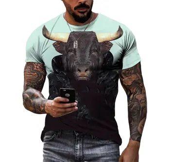 Мужская футболка Animal Devil Mad Cow в Европейском И Американском стиле Trend Hd Stereoscopic 3d Personality Domdomous Creative Clothing