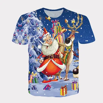 Летний прилив рождественские фото мужчины футболки повседневная 3D печати тройники хип-хоп личности с круглым вырезом с коротким рукавом забавные топы