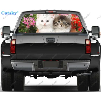 Животное кошка, милая наклейка на окно автомобиля, Графическая Декоративная наклейка на грузовик из ПВХ, Перфорированная Виниловая Универсальная наклейка