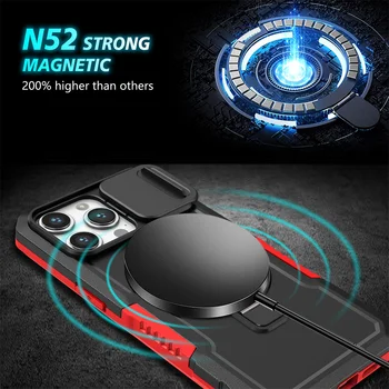 Для iPhone 15 14 13 12 11 Pro Max 5G Камера Slide Case Armor Гибридный Магнит MagSafe Задняя Крышка Для iPhone 15 Plus Etui Противоударная