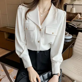blusa social feminina manga longa 100% algodao plus size botões com laço botao estampa camisa comprida estilo sentido blusas