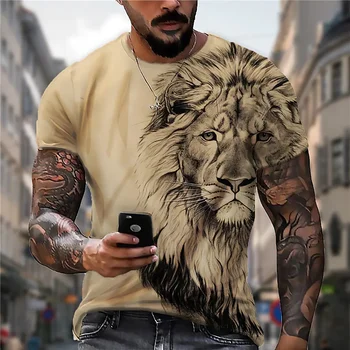 Мужской модный топ с 3D-принтом в виде животного Льва, микроэластичная спортивная футболка для фитнеса для мужчин, графические футболки, футболка Оверсайз