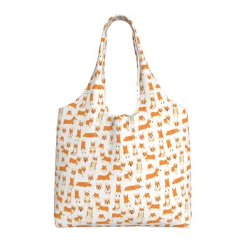 Сумки для покупок Corgi В действии, Многоразовые Продуктовые Складные сумки, которые можно стирать Для мужчин, женщин, на рынок, обед, в путешествия