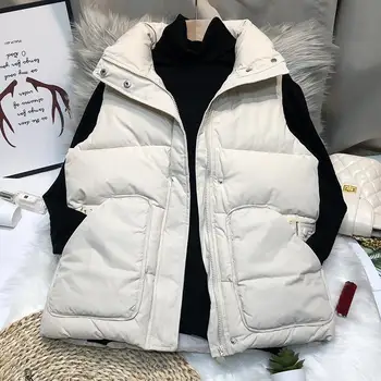 Женская зимняя куртка без рукавов, женские пальто Миди, Пуховый жилет, сохраняющий тепло, Элегантное уличное хлопковое пальто с капюшоном и воротником-стойкой G658