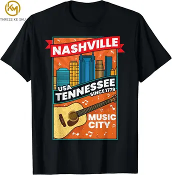 Нэшвилл, Теннесси, США, музыкальный город, гитара, музыкант, музыкальная футболка Four Seasons, винтажная футболка, хлопковые повседневные рубашки для мужчин на каждый день
