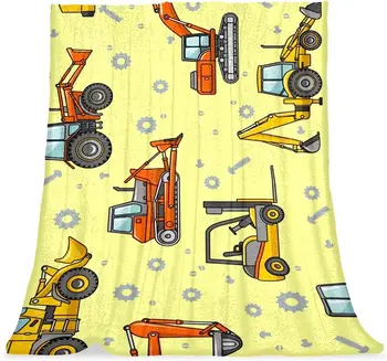 Плюшевое одеяло, теплые уютные мягкие одеяла из микрофибры с рисунком мультяшного трактора-экскаватора