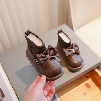 Детские модные простые короткие ботинки для девочек, модные нескользящие кожаные ботинки, Классические зимние ботинки для мальчиков в корейском стиле, кроссовки 2023 года