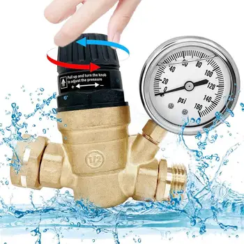 Регулятор давления воды с ручкой-манометром Регулируемый Регулятор давления воды для RV Регулировка маховика Давления воды