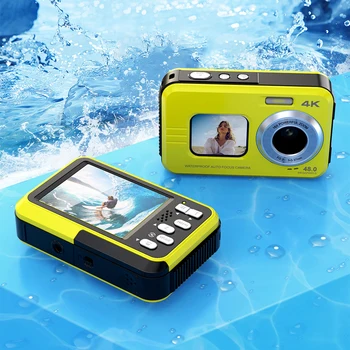 Водонепроницаемая подводная видеокамера с автофокусом 2,7 К 48 Мп Подводная видеокамера для селфи с двумя экранами для подводного плавания