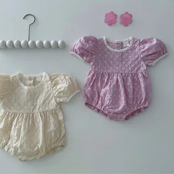 Комбинезон для маленьких девочек из хлопка с короткими рукавами и вышивкой, боди для маленьких девочек, летняя одежда для маленьких девочек