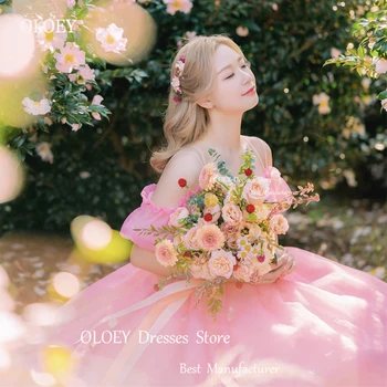 OLOEY Fairy, Сладкие Розовые платья для выпускного вечера из органзы трапециевидной формы для корейских женщин, рукава с открытыми плечами, бретельки для фотосессии в саду, невеста