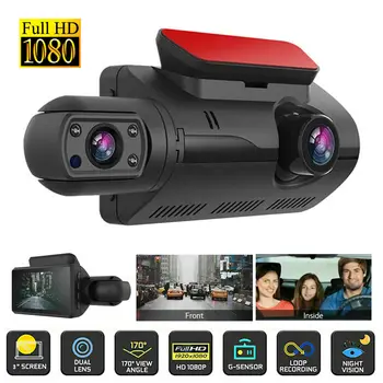 Автомобильный видеорегистратор с двумя объективами 1080P, видеорегистратор с регистратором, Передняя и внутренняя камеры с G-сенсором