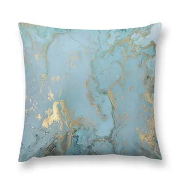 Мраморный дизайн - Эффект золота - Бирюзово-голубой, Бирюзово-бирюзовый Мраморная подушка, Клетчатый чехол для диванной подушки класса люкс