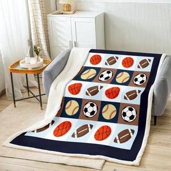 Бейсбольное одеяло, флисовое одеяло для американского футбола, Баскетбольное Плюшевое одеяло, декор для игр с мячом, Шерп-одеяло для