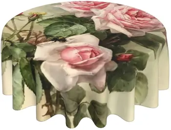Шикарная Розовая Скатерть для вечеринки в кемпинге с цветочным рисунком розы, 60-дюймовое покрытие стола, водонепроницаемые скатерти