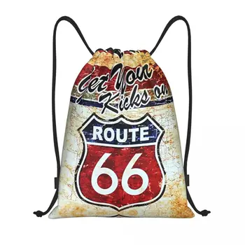 Винтажный рюкзак на шнурке Route 66 Для женщин и Мужчин, рюкзак для спортзала, Портативная Американская Дорожная сумка для тренировок, сумка